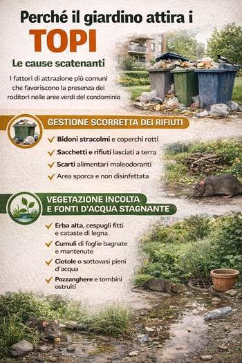 Infografica topi nel giardino condominiale