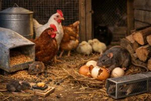 immagine topo nel pollaio e galline